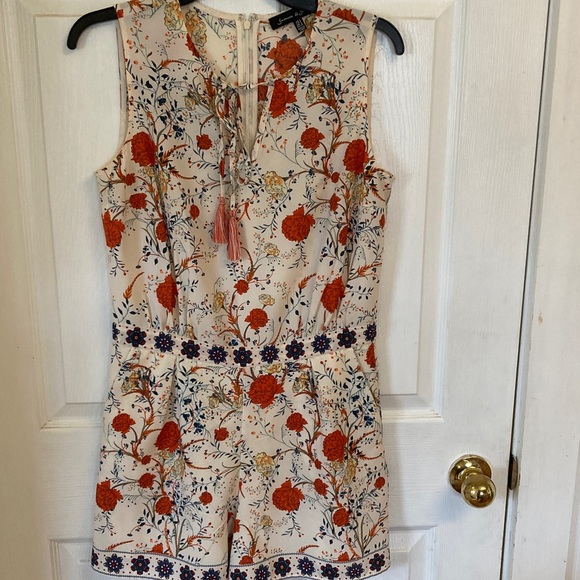 Jasmine & Juliana Pants - Jasmine & Juliana Floral Sleeveless Romper in Cream Orange Blooms